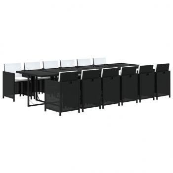 13-tlg. Garten-Essgruppe mit Kissen Poly Rattan Schwarz