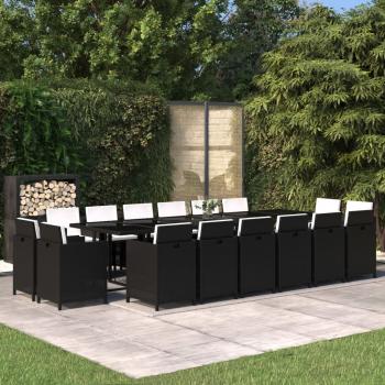 ARDEBO.de - 17-tlg. Garten-Essgruppe mit Kissen Poly Rattan Schwarz