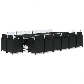 17-tlg. Garten-Essgruppe mit Kissen Poly Rattan Schwarz