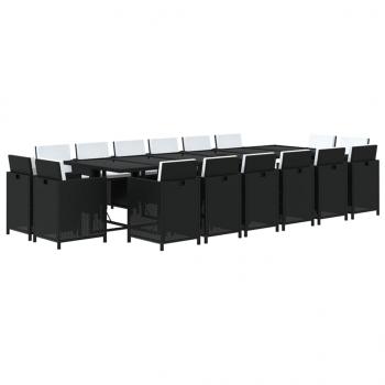 17-tlg. Garten-Essgruppe mit Kissen Poly Rattan Schwarz