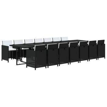 15-tlg. Garten-Essgruppe mit Kissen Poly Rattan Schwarz