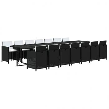 15-tlg. Garten-Essgruppe mit Kissen Poly Rattan Schwarz