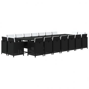 19-tlg. Garten-Essgruppe mit Kissen Poly Rattan Schwarz