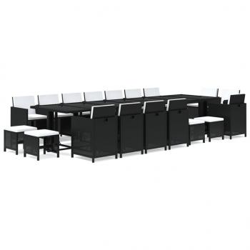 19-tlg. Garten-Essgruppe mit Kissen Poly Rattan Schwarz
