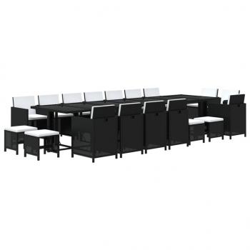 19-tlg. Garten-Essgruppe mit Kissen Poly Rattan Schwarz