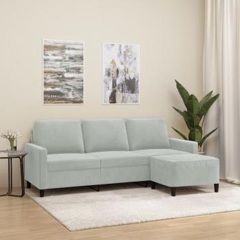 ARDEBO.de - 3-Sitzer-Sofa mit Hocker Hellgrau 180 cm Samt