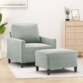 ARDEBO.de - Sessel mit Hocker Hellgrau 60 cm Samt