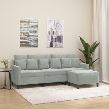 ARDEBO.de - 3-Sitzer-Sofa mit Hocker Hellgrau 180 cm Samt