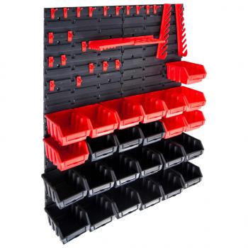 ARDEBO.de - 29-tlg. Sichtlagerkasten-Set mit Wandhalterung Rot und Schwarz