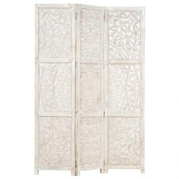 ARDEBO.de - 3tlg. Raumteiler Handgeschnitzt Weiß 120×165cm Mango Massivholz
