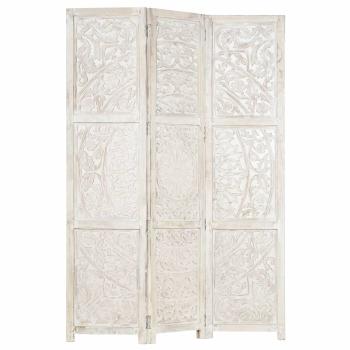 3tlg. Raumteiler Handgeschnitzt Weiß 120×165cm Mango Massivholz