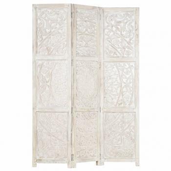 3tlg. Raumteiler Handgeschnitzt Weiß 120×165cm Mango Massivholz