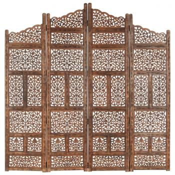 ARDEBO.de - 4-tlg. Raumteiler Handgeschnitzt Braun 160×165 cm Mangoholz