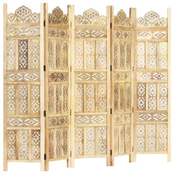 5-tlg. Raumteiler Handgeschnitzt 200×165 cm Mango Massivholz
