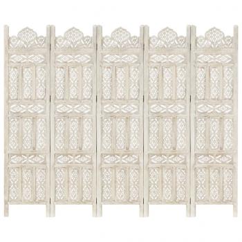 ARDEBO.de - 5tlg. Raumteiler Handgeschnitzt Weiß 200×165cm Mango Massivholz