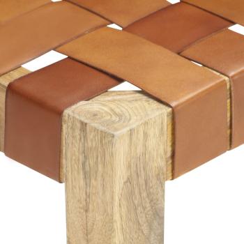 Bank 110 cm Braun Echtleder und Massivholz Mango