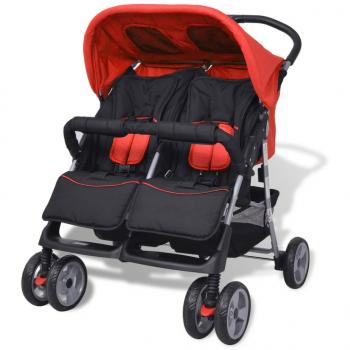 ARDEBO.de - Zwillingskinderwagen Stahl Rot und Schwarz