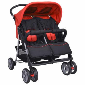 Zwillingskinderwagen Stahl Rot und Schwarz