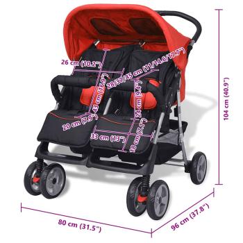 Zwillingskinderwagen Stahl Rot und Schwarz