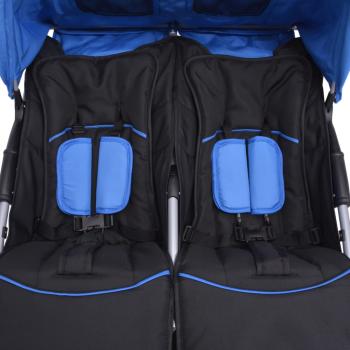 Zwillingskinderwagen Stahl Blau und Schwarz