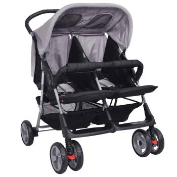 Zwillingskinderwagen Stahl Grau und Schwarz