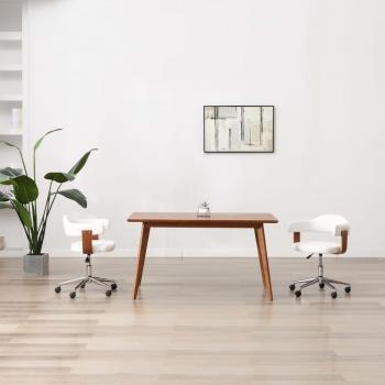 ARDEBO.de - Esszimmerstühle 2 Stk. Drehbar Weiß Bugholz und Kunstleder