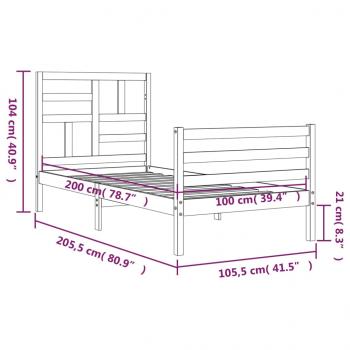 Massivholzbett mit Kopfteil 100x200 cm