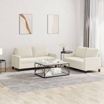 ARDEBO.de - 2-tlg. Sofagarnitur mit Kissen Creme Samt