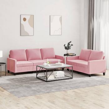 ARDEBO.de - 2-tlg. Sofagarnitur mit Kissen Rosa Samt