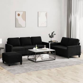 ARDEBO.de - 3-tlg. Sofagarnitur mit Kissen Schwarz Samt
