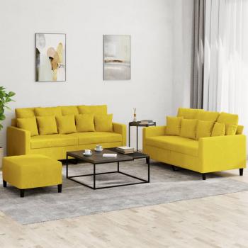 ARDEBO.de - 3-tlg. Sofagarnitur mit Kissen Gelb Samt