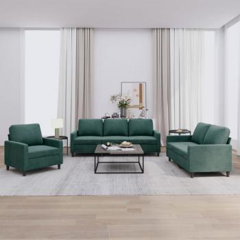 ARDEBO.de - 3-tlg. Sofagarnitur mit Kissen Dunkelgrün Samt