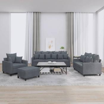 ARDEBO.de - 4-tlg. Sofagarnitur mit Kissen Dunkelgrau Samt