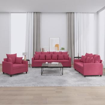 ARDEBO.de - 3-tlg. Sofagarnitur mit Kissen Weinrot Samt