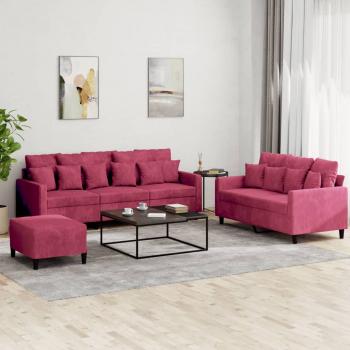 ARDEBO.de - 3-tlg. Sofagarnitur mit Kissen Weinrot Samt
