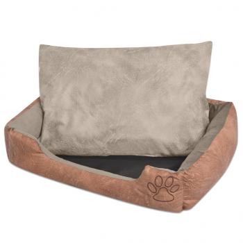 ARDEBO.de - Hundebett mit Kissen PU Kunstleder Größe L Beige