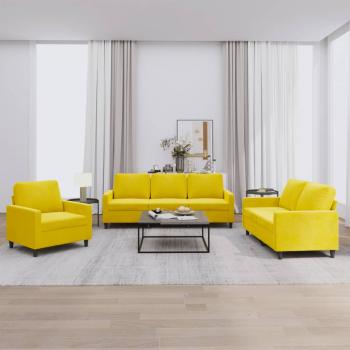 ARDEBO.de - 3-tlg. Sofagarnitur mit Kissen Gelb Samt
