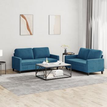 ARDEBO.de - 2-tlg. Sofagarnitur mit Kissen Blau Samt