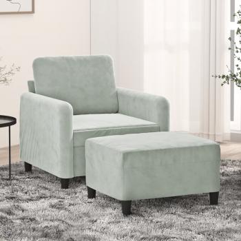 ARDEBO.de - Sessel mit Hocker Hellgrau 60 cm Samt