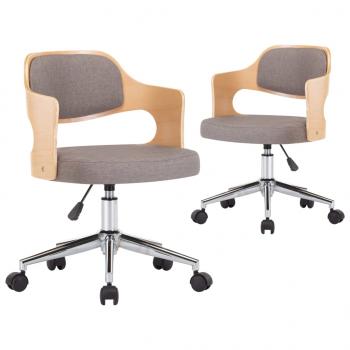 Esszimmerstühle 2 Stk. Drehbar Taupe Bugholz und Stoff