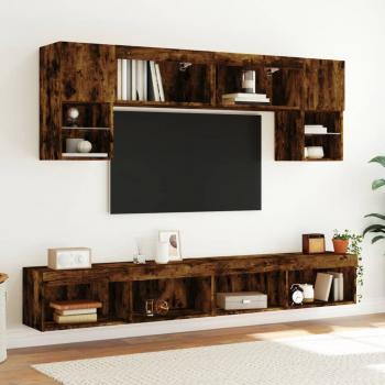 TV-Schränke mit LED-Leuchten 2 Stk. Räuchereiche 100x30x30 cm