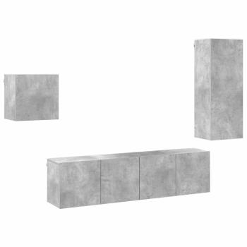 4-tlg. Wohnwand Betongrau Holzwerkstoff