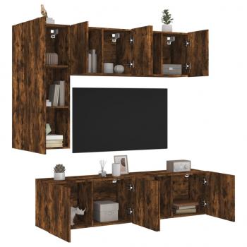 ARDEBO.de - 5-tlg. Wohnwand Räuchereiche Holzwerkstoff