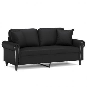 2-Sitzer-Sofa mit Zierkissen Schwarz 140 cm Kunstleder