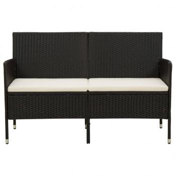 ARDEBO.de - Gartensofa 3-Sitzer mit Kissen Schwarz Poly Rattan