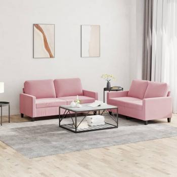 ARDEBO.de - 2-tlg. Sofagarnitur mit Kissen Rosa Samt