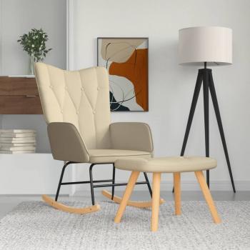 ARDEBO.de - Schaukelsessel mit Hocker Creme Stoff