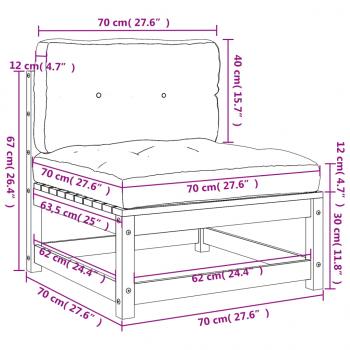 Gartensofas ohne Armlehnen mit Kissen 2 Stk. Massivholz Kiefer