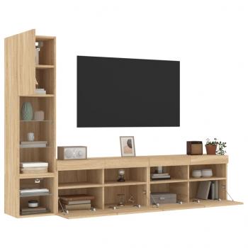 ARDEBO.de - 4-tlg. Wohnwand mit LED-Beleuchtung Sonoma-Eiche Holzwerkstoff