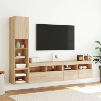 4-tlg. Wohnwand mit LED-Beleuchtung Sonoma-Eiche Holzwerkstoff